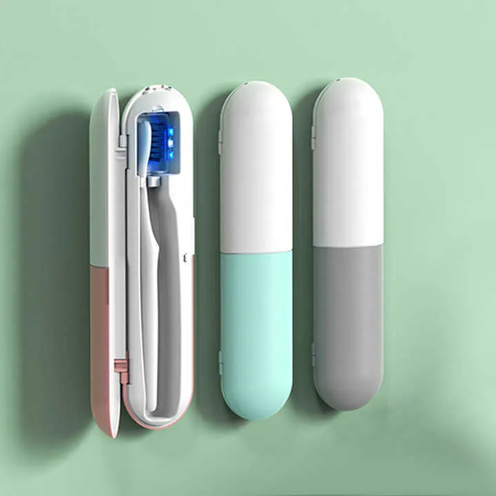 1 Piece Grey Portable UV-C Toothbrush Sterilizer | Rechargeable Travel Case with UV-C Disinfection | Compact & Lightweight Design