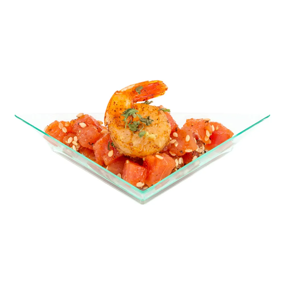 100 Seagreen Plastic 4" Mini Triangolo Appetizer Plates and 100 Silver Plastic 4" Mini Spoons
