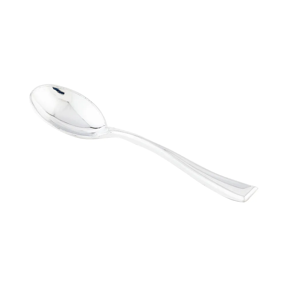 100 Seagreen Plastic 4" Mini Triangolo Appetizer Plates and 100 Silver Plastic 4" Mini Spoons