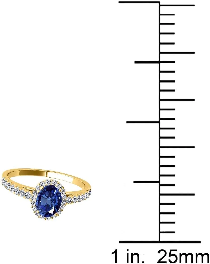 10k Solid Rose, White, Yellow Gold Gemstone And Diamond Ring (I-J, I1-I2) With 0.65 Cttw Oval Shape Sapphire And Natural Diamonds, Best Valentinesday Gift