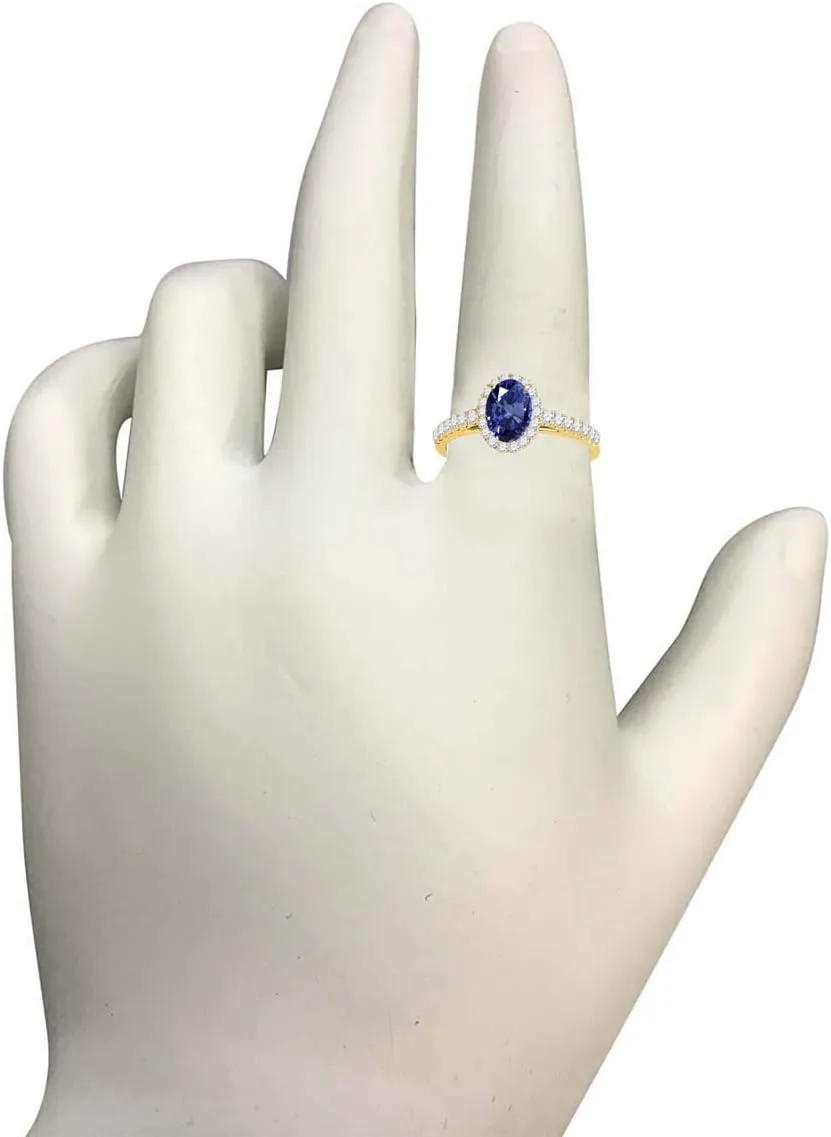 10k Solid Rose, White, Yellow Gold Gemstone And Diamond Ring (I-J, I1-I2) With 0.65 Cttw Oval Shape Sapphire And Natural Diamonds, Best Valentinesday Gift