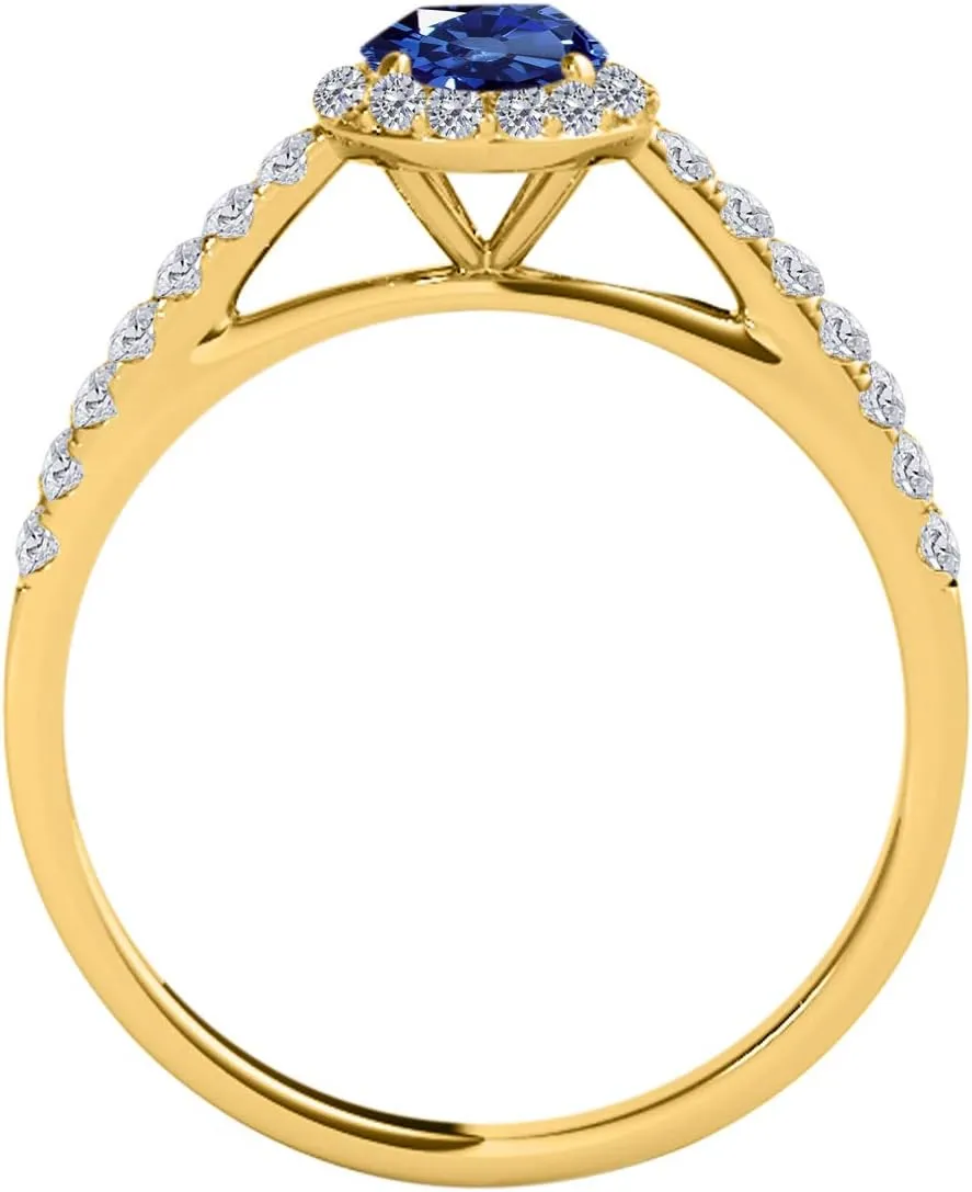 10k Solid Rose, White, Yellow Gold Gemstone And Diamond Ring (I-J, I1-I2) With 0.65 Cttw Oval Shape Sapphire And Natural Diamonds, Best Valentinesday Gift