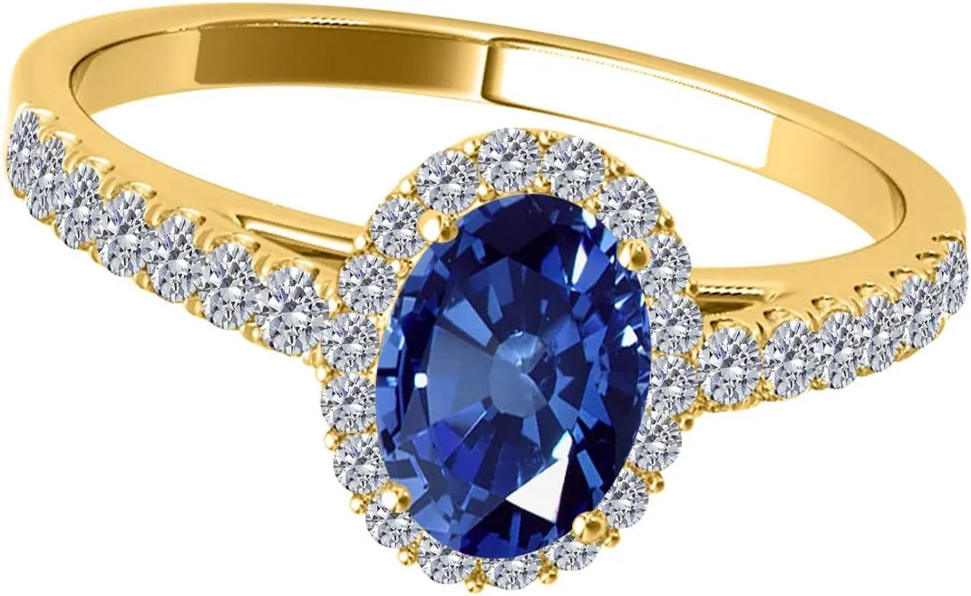 10k Solid Rose, White, Yellow Gold Gemstone And Diamond Ring (I-J, I1-I2) With 0.65 Cttw Oval Shape Sapphire And Natural Diamonds, Best Valentinesday Gift