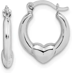 10K White Gold Heart Hoop Earrings - 15mm x 13mm