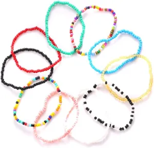 10Pcs Handmade Colorful Beaded Bracelet Anklet Bead Belly Hawaii Bikini Summer Jewelry for Women (10Pcs Anklet)