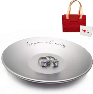 10th Anniversary Aluminum Gifts for her/him/Wife-5 In. Tin Wedding Ring Holder Dish & Gift card Box,Jewelry Tray for couple