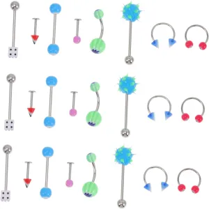 110Pcs Mixed Body Piercing Jewelry Styles Tongue Studs Nose Rings Belly Button Rings Comfortable Material for Parties and Dances Unisex Body Decor