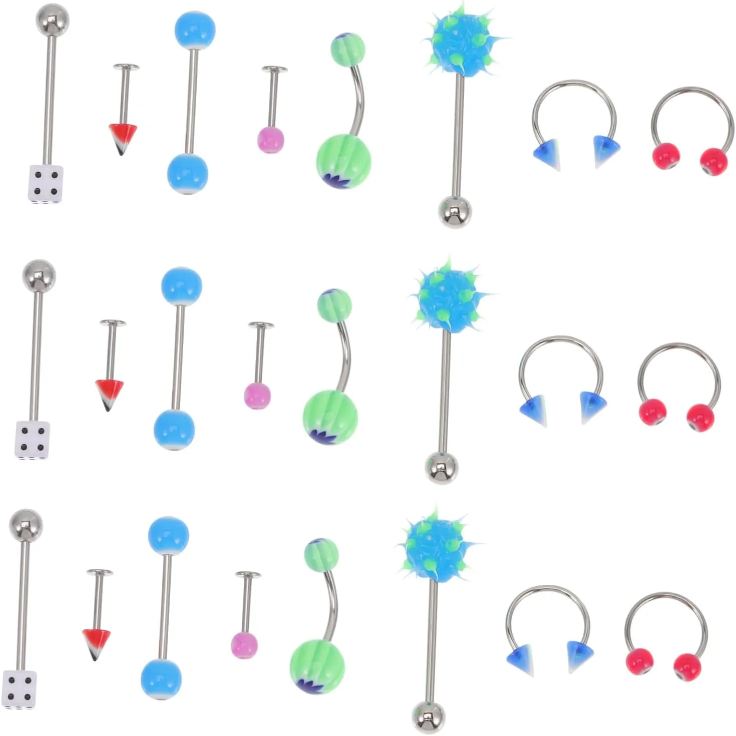 110Pcs Mixed Body Piercing Jewelry Styles Tongue Studs Nose Rings Belly Button Rings Comfortable Material for Parties and Dances Unisex Body Decor