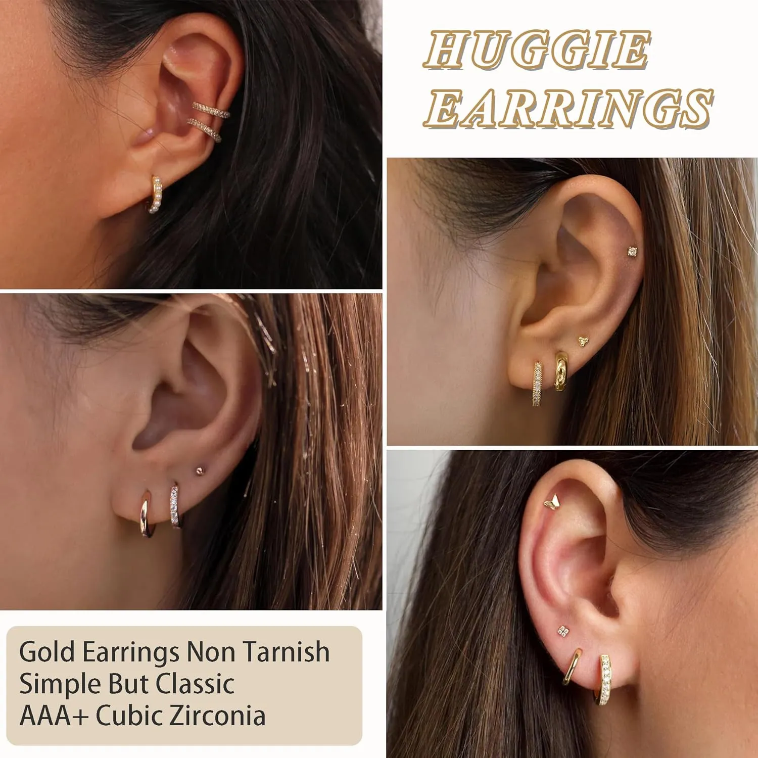 12 Pairs Small Gold Huggie Hoop Earrings Set for Women, 14K Gold Plated Hypoallergenic Tiny Trendy Stud Cartilage Earrings Pack for Jewelry Gifts