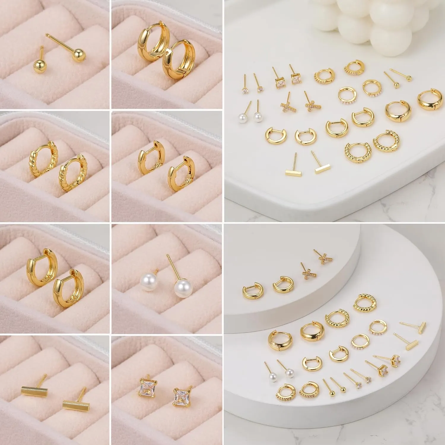 12 Pairs Small Gold Huggie Hoop Earrings Set for Women, 14K Gold Plated Hypoallergenic Tiny Trendy Stud Cartilage Earrings Pack for Jewelry Gifts