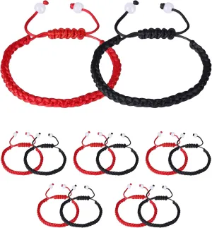 12pcs Braided Kabbalah Bracelets Red Black String Kabbalah Bracelet Handmade Sliding Cord Adjustable Wristband Good Luck Bracelet for Men Women Teen Amulet Gift