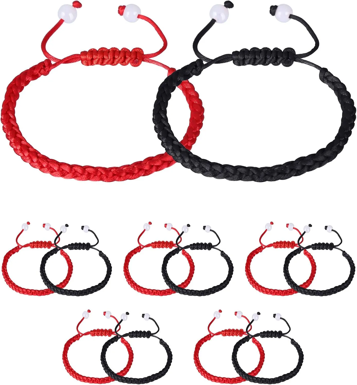 12pcs Braided Kabbalah Bracelets Red Black String Kabbalah Bracelet Handmade Sliding Cord Adjustable Wristband Good Luck Bracelet for Men Women Teen Amulet Gift