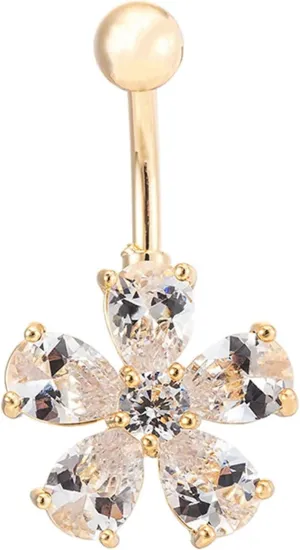 14G Belly Ring for Women, Belly Button Piercing Belly Button Jewelry Surgical Steel Classic Flower Colorful Cubic Zirconia Belly Button Jewelry