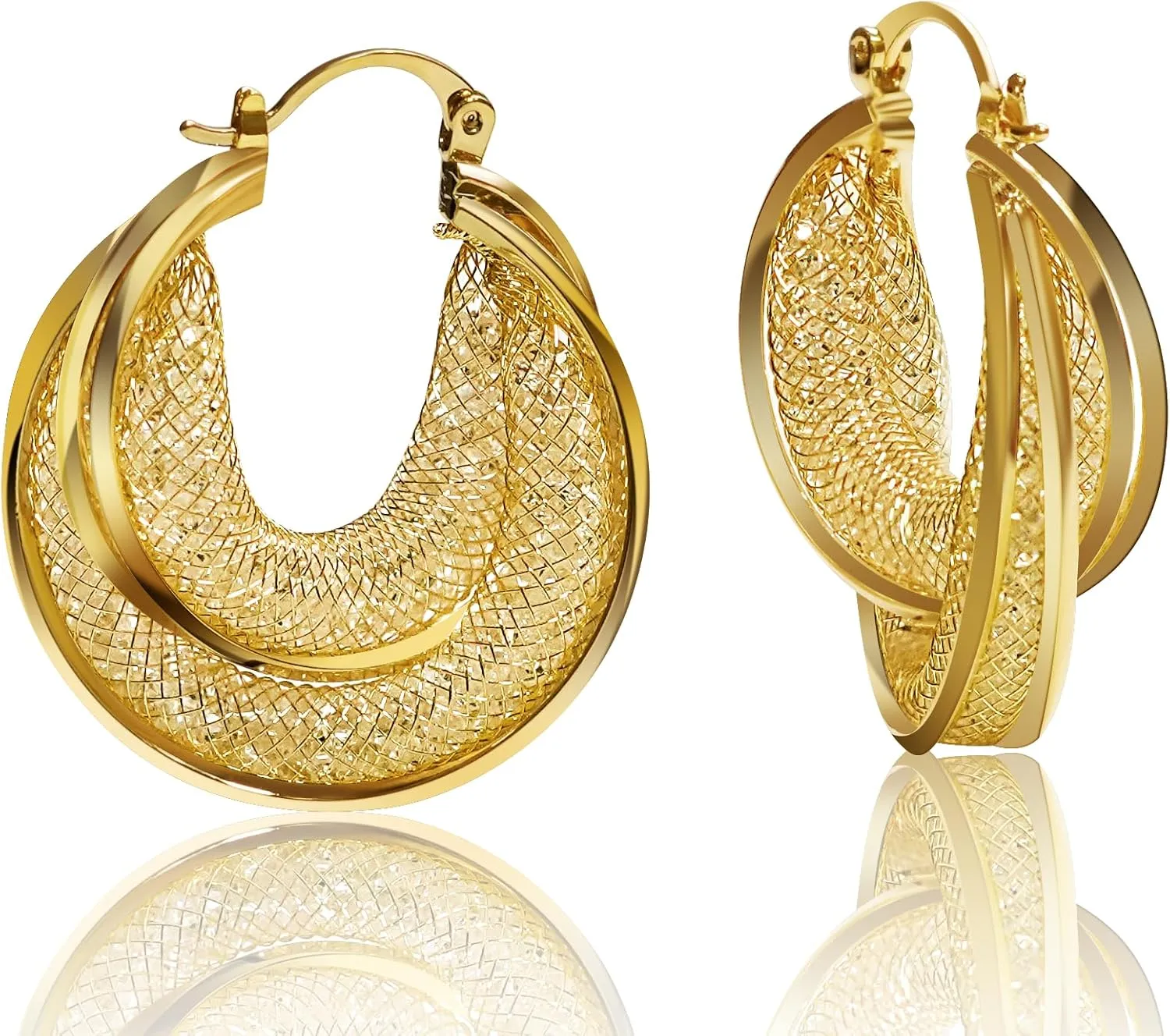 14K Gold Plated Chunky Hoop Earrings 925 Pure Silver Hypoallergenic Dainty Crystal Hoop Earrings for Women