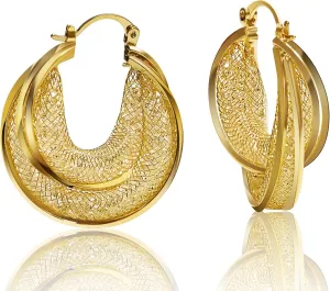 14K Gold Plated Chunky Hoop Earrings 925 Pure Silver Hypoallergenic Dainty Crystal Hoop Earrings for Women