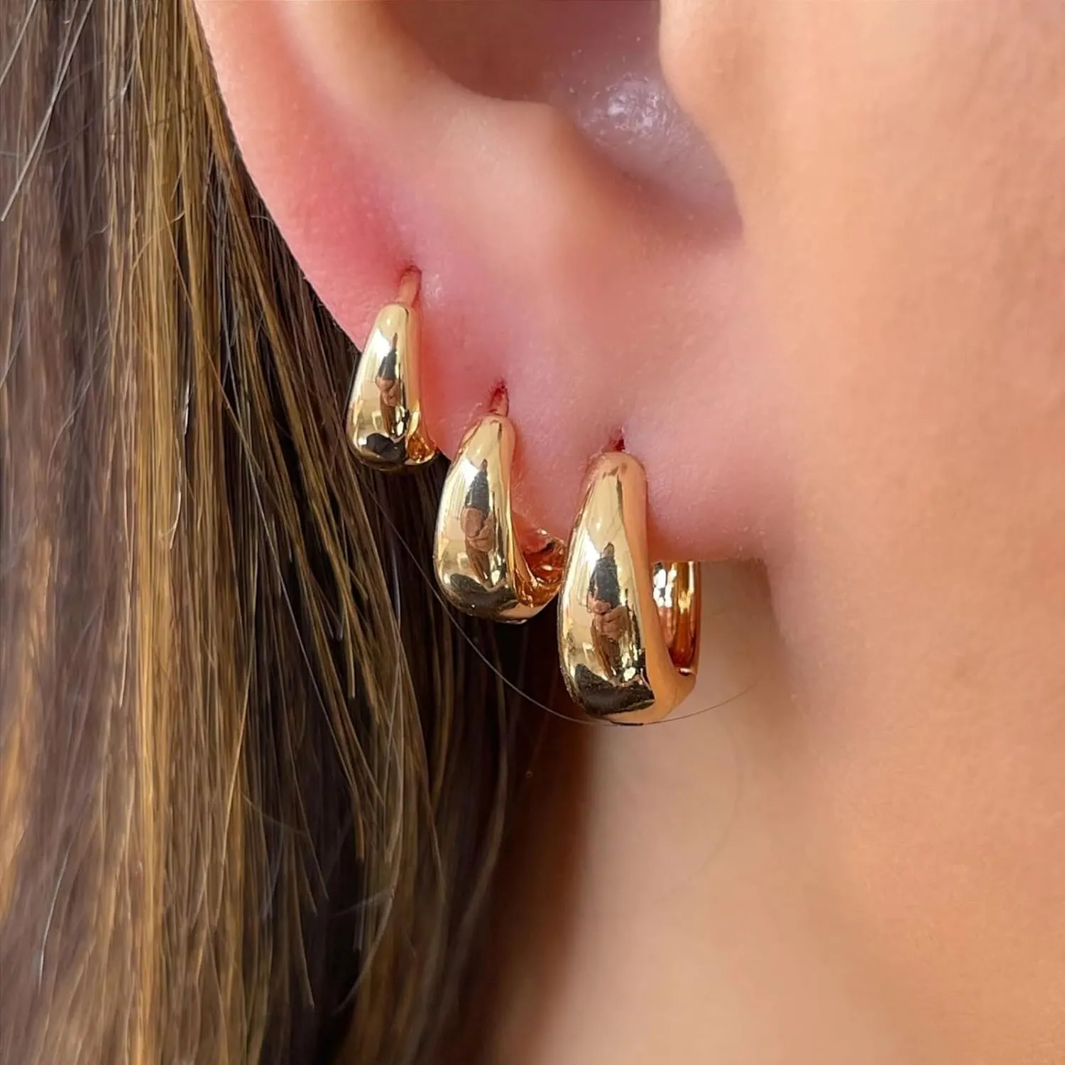 14k gold Plated Earrings for women 3Pairs Gold Hoop Earrings Set for Women Hypoallergenic Lightweight Thick gold/silver hoops Earrings for Women Gift Jewelry
