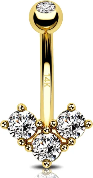 14k Real Gold Belly Button Rings for Women - Solid Yellow Gold Belly Piercing Jewelry