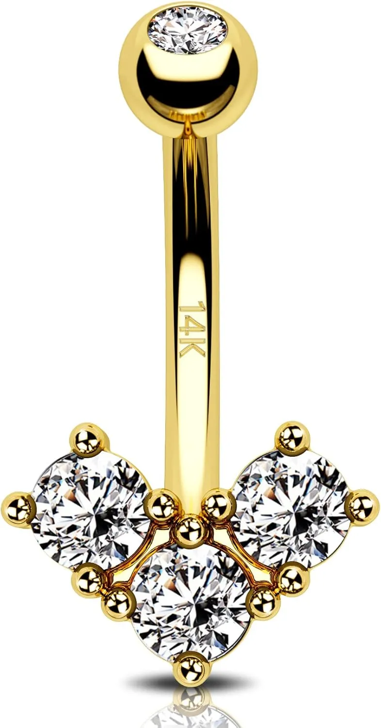 14k Real Gold Belly Button Rings for Women - Solid Yellow Gold Belly Piercing Jewelry