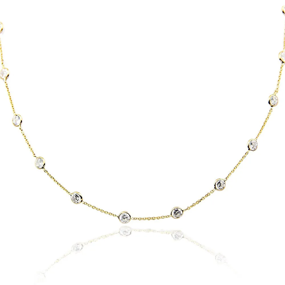 14K Yellow Gold Station Necklace Cubic Zirconia By The Yard 16-20 Inches (18 Inches)