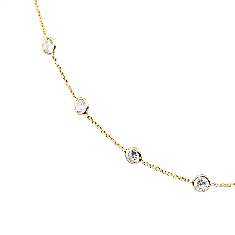 14K Yellow Gold Station Necklace Cubic Zirconia By The Yard 16-20 Inches (18 Inches)