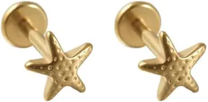 16G Starfish Cartilage Tragus Small Earring for Women Men Titanium Simple Statement Star Flat Back Stud Earrings Internally Threaded Hypoallergenic Nose Helix Conch Labret Piercing Jewelry