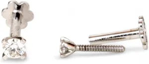 1.70 mm - 2.60 mm 2 cent - 8 cent 14K White Gold Nose H  VS2-Si1 Four Prong 16G Threaded Flatback Piercing Jewellery, Nose Stud For Women