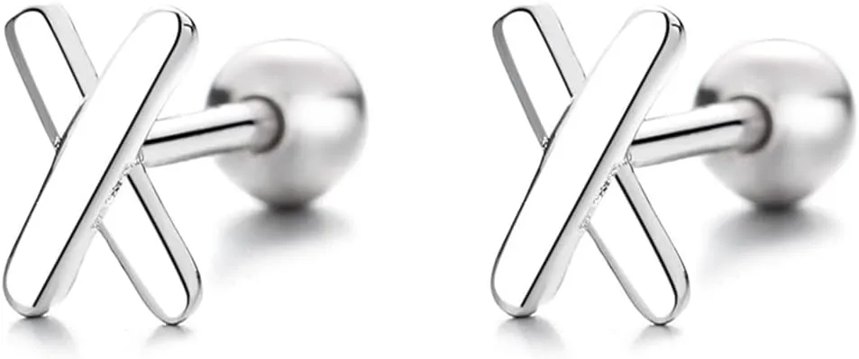 18G X Shaped Cartilage Stud Earrings for Women Girls Sterling Silver 925 Minimalist Cross Letter X Helix Tragus Earrings Piercing Studs Conch Ear Jewelry Gifts