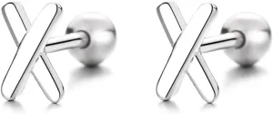 18G X Shaped Cartilage Stud Earrings for Women Girls Sterling Silver 925 Minimalist Cross Letter X Helix Tragus Earrings Piercing Studs Conch Ear Jewelry Gifts
