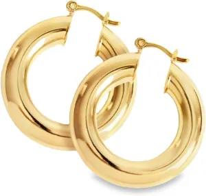18k Gold Plated Gold Hoop Earrings for Women, Hoop Earrings for Women, Lightweight Chunky Hoops, Thick hoops - Large Round Hoop Earrings (Golden)