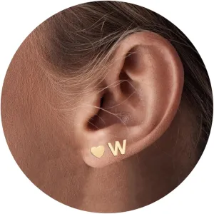 18K Gold Plated Initial Earrings Alphabet Letter Earrings Heart Stud Earrings for Women