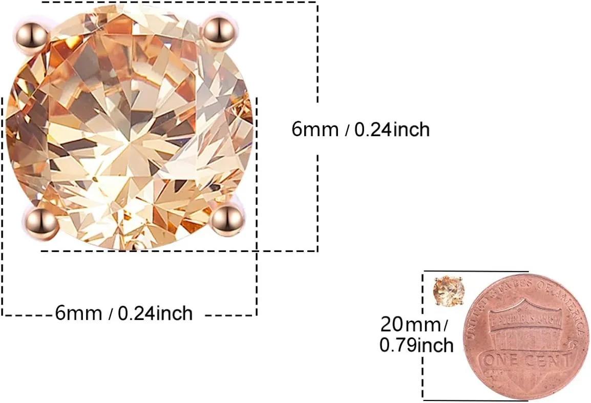 18K Gold Plated Round Cubic Zirconia Faux Diamond Earrings Sterling Silver Post Hypoallergenic Earrings for Women Men, in White Gold, Rose Gold and Yellow Gold, CZ 0.5 to 2.5ctw