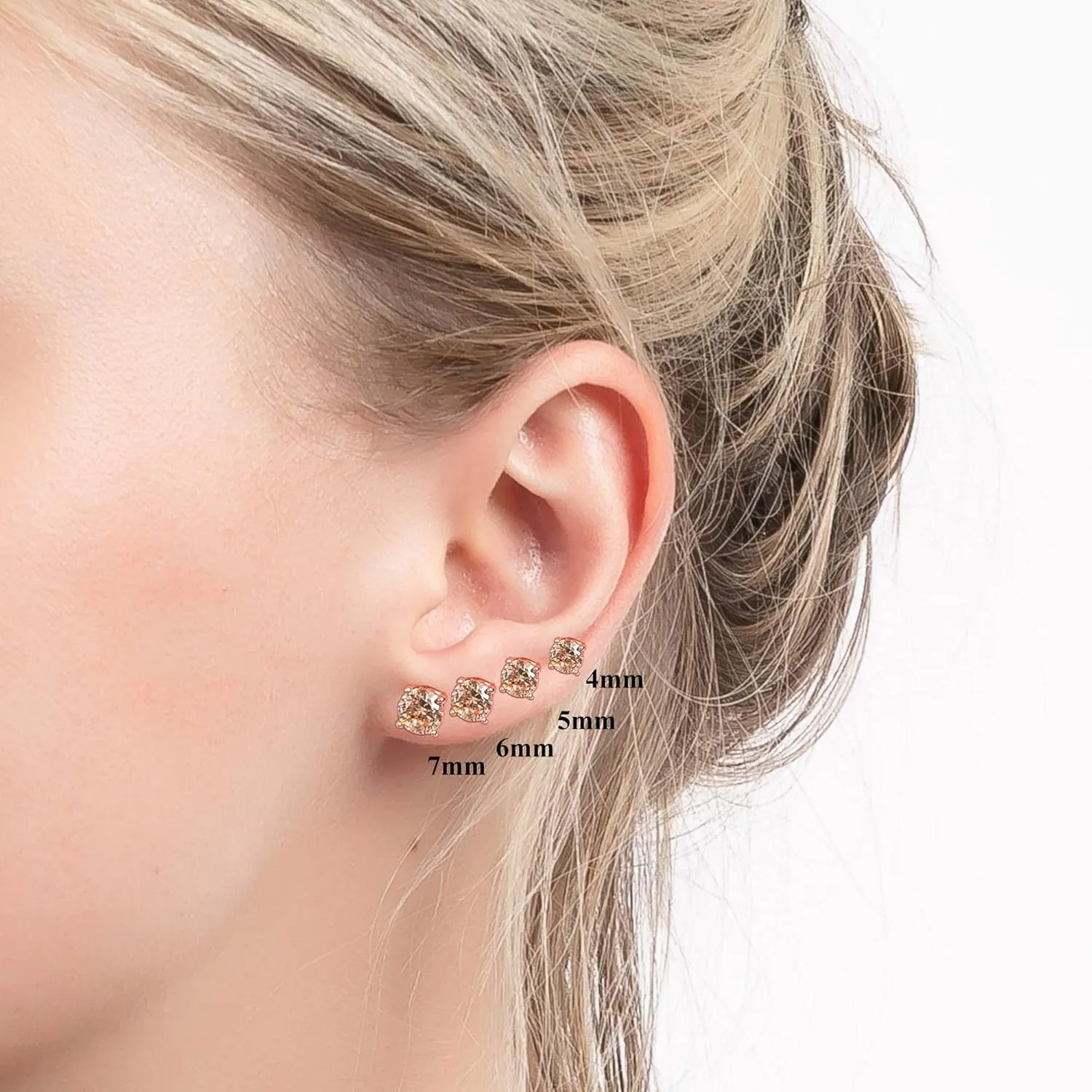18K Gold Plated Round Cubic Zirconia Faux Diamond Earrings Sterling Silver Post Hypoallergenic Earrings for Women Men, in White Gold, Rose Gold and Yellow Gold, CZ 0.5 to 2.5ctw