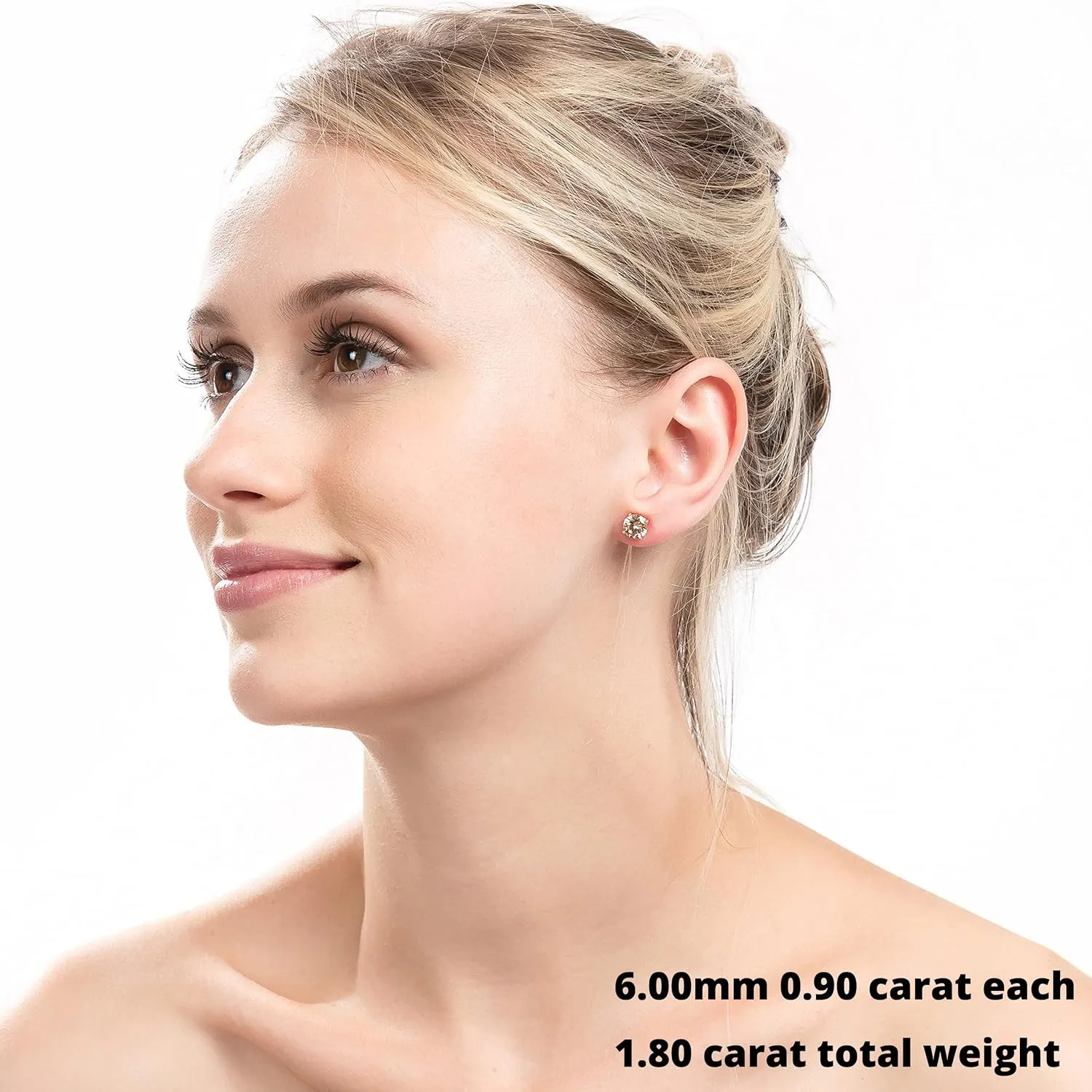 18K Gold Plated Round Cubic Zirconia Faux Diamond Earrings Sterling Silver Post Hypoallergenic Earrings for Women Men, in White Gold, Rose Gold and Yellow Gold, CZ 0.5 to 2.5ctw