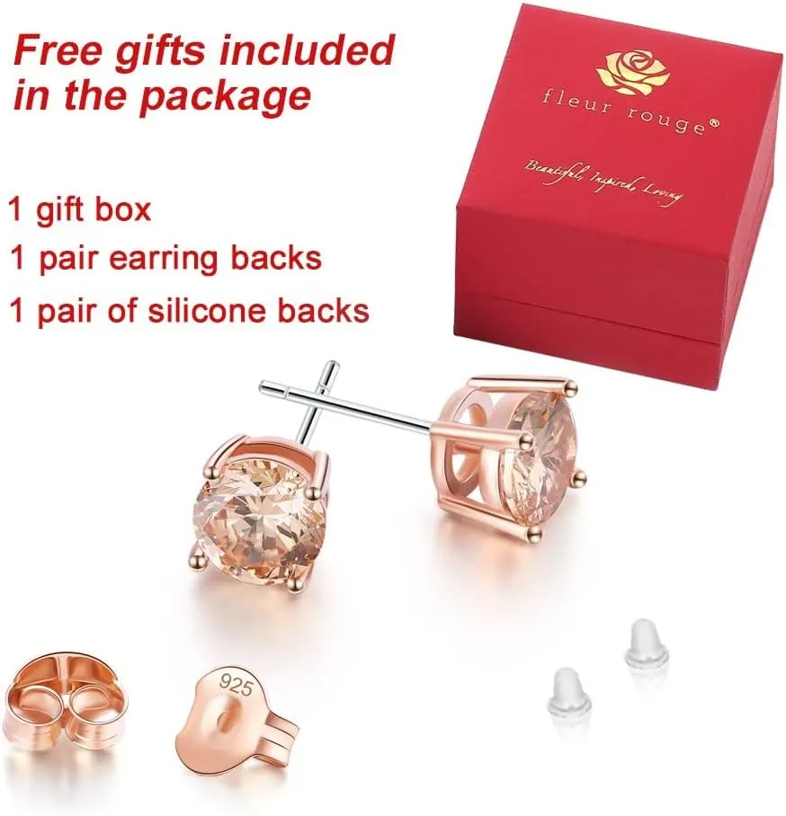 18K Gold Plated Round Cubic Zirconia Faux Diamond Earrings Sterling Silver Post Hypoallergenic Earrings for Women Men, in White Gold, Rose Gold and Yellow Gold, CZ 0.5 to 2.5ctw