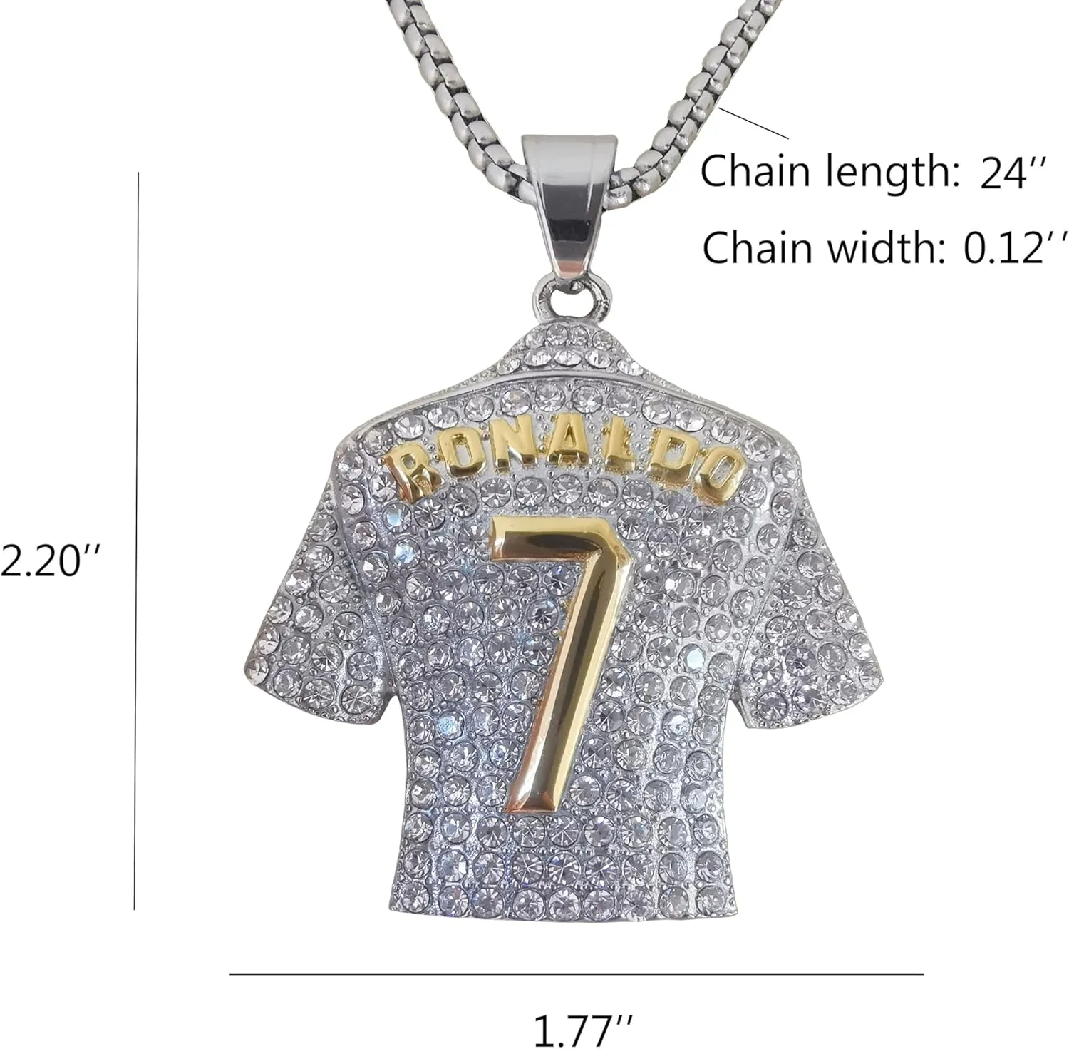 18K Gold-plated | Silvery-plated Soccer Jersey Number 7 Necklace for | No.7 Football Star Necklace for Men Women | Soccer Player Pendant Hip Hop Necklace