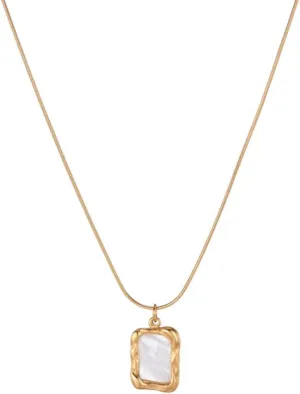 18k Gold Plated Vintage Style Square Pendant With White Fritillaria Chain Necklace For Women Jewelry Gift