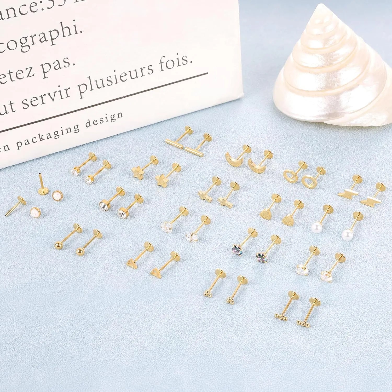 18Pairs 20G 316L Stainless Steel Threadless Push in Stud Earrings for Women Men Flat Back Cartilage Stud Earring Helix Tragus Stud CZ Heart Moon Star Ear Stud Piercing Jewelry