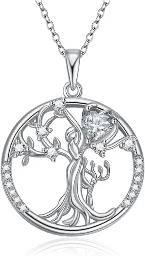1CT Heart-cut Moissanite Tree of Life Necklace for Women, 18K Gold Plated Sterling Silver Moissanite Diamond Tree of Life Mom Mother 1/2 Child Necklace Christmas Gifts for Mom Her Grandma Wife,18 2 Inch
