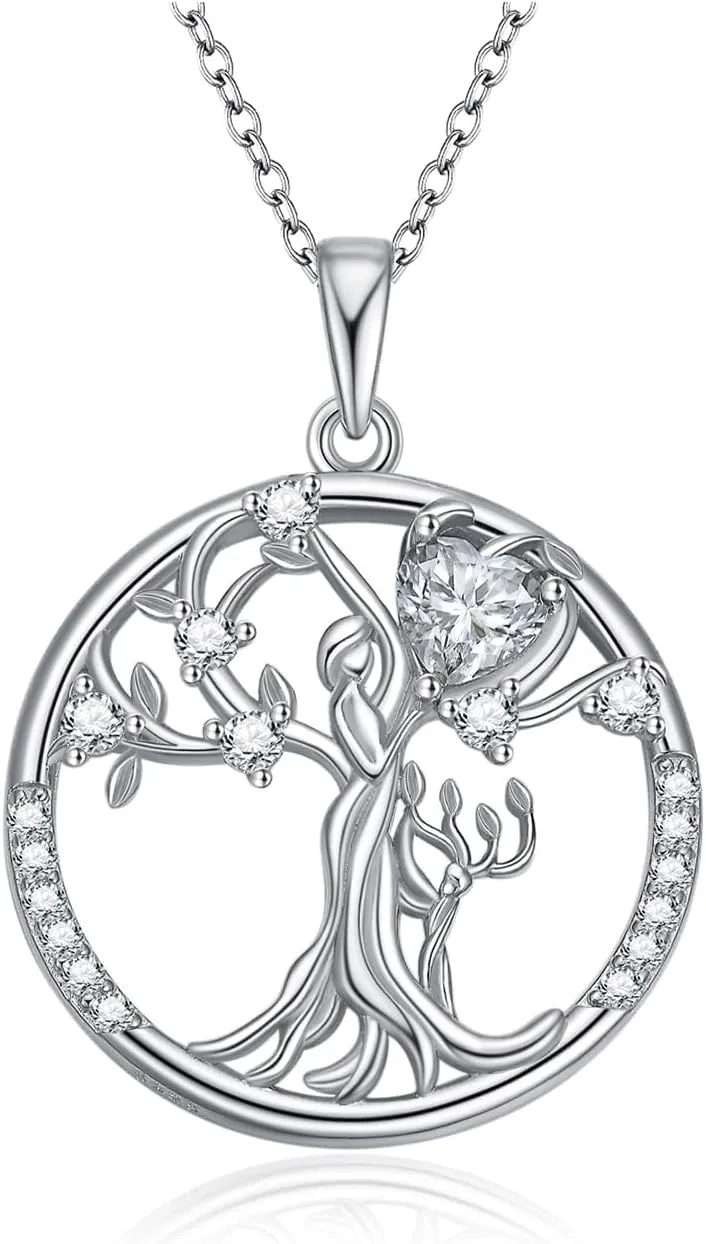 1CT Heart-cut Moissanite Tree of Life Necklace for Women, 18K Gold Plated Sterling Silver Moissanite Diamond Tree of Life Mom Mother 1/2 Child Necklace Christmas Gifts for Mom Her Grandma Wife,18 2 Inch