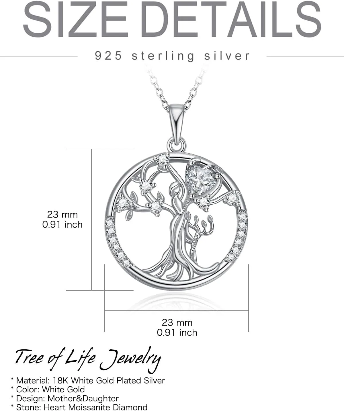 1CT Heart-cut Moissanite Tree of Life Necklace for Women, 18K Gold Plated Sterling Silver Moissanite Diamond Tree of Life Mom Mother 1/2 Child Necklace Christmas Gifts for Mom Her Grandma Wife,18 2 Inch