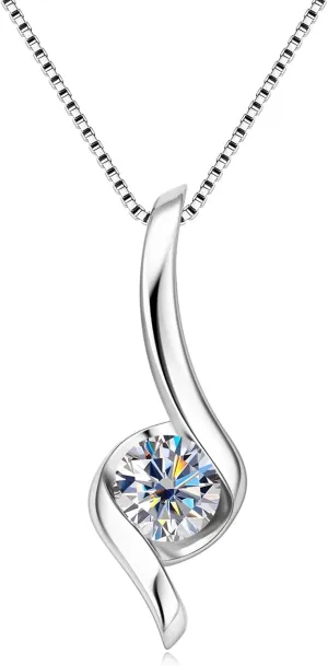 1CT Moissanite Pendant Necklace for Women D Color VVS1 925 Sterling Silver Infinity Chain Necklace Gift for Her Wife Mom Birthday
