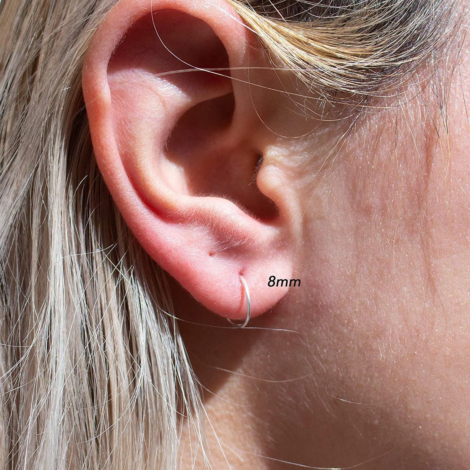 2 Pairs Set Nose Cartilage Nose Rings Small Hoops Earrings Set for Women Tragus Septum Helix Thin Multiple Piercing (8mm/ 22 gauge/ 2 pairs, Argentium Silver 935)