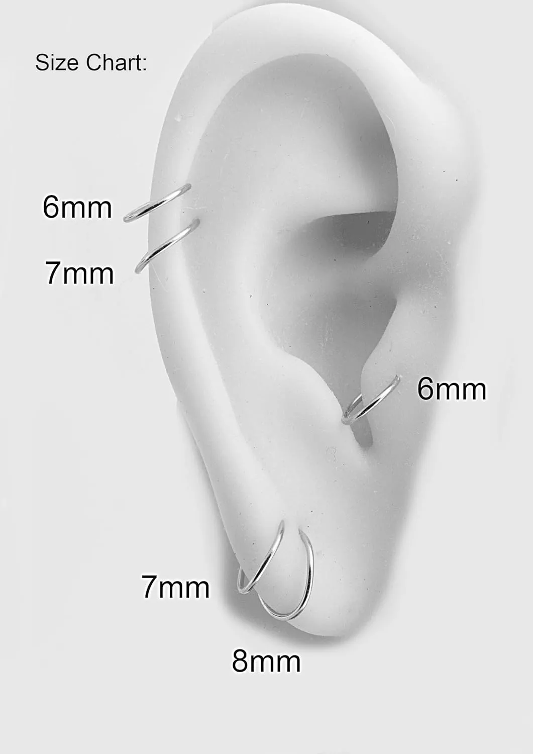 2 Pairs Set Nose Cartilage Nose Rings Small Hoops Earrings Set for Women Tragus Septum Helix Thin Multiple Piercing (8mm/ 22 gauge/ 2 pairs, Argentium Silver 935)