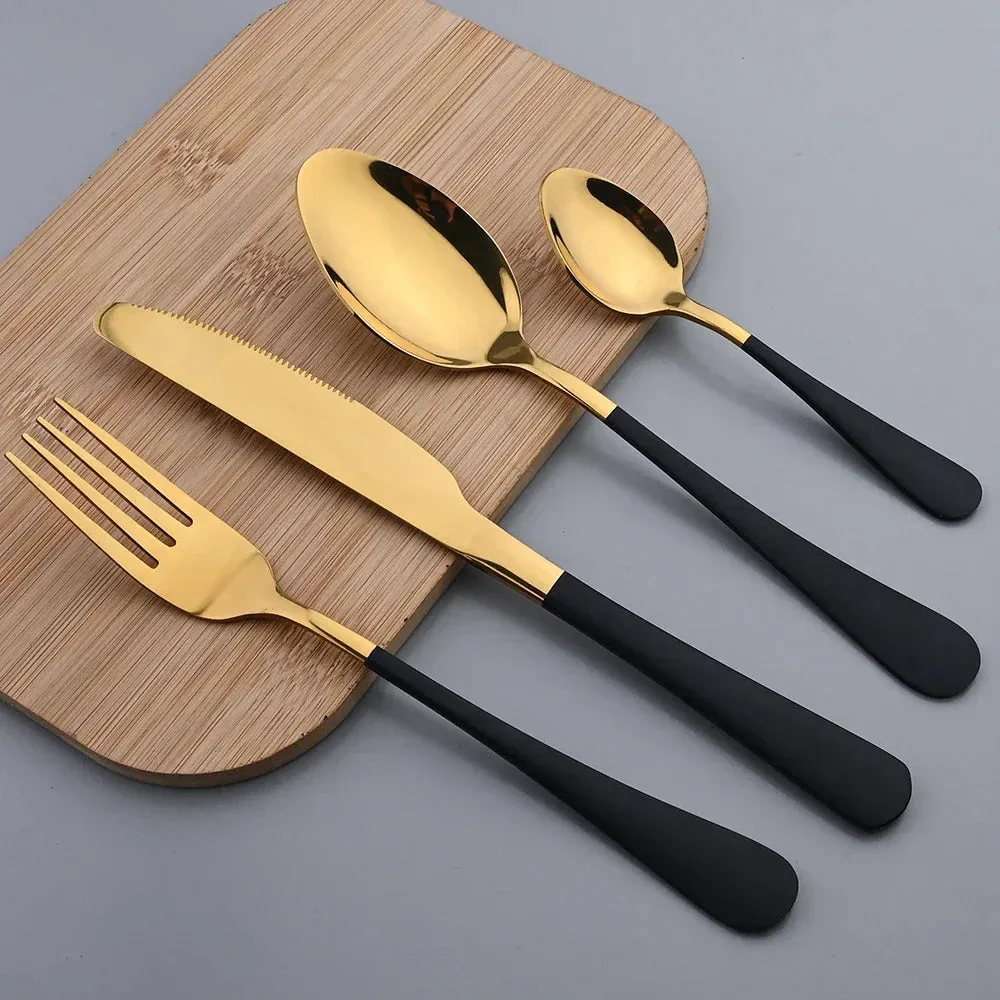 20 Piece Stainless Steel Cutlery Set Black & Gold