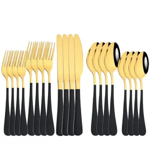 20 Piece Stainless Steel Cutlery Set Black & Gold