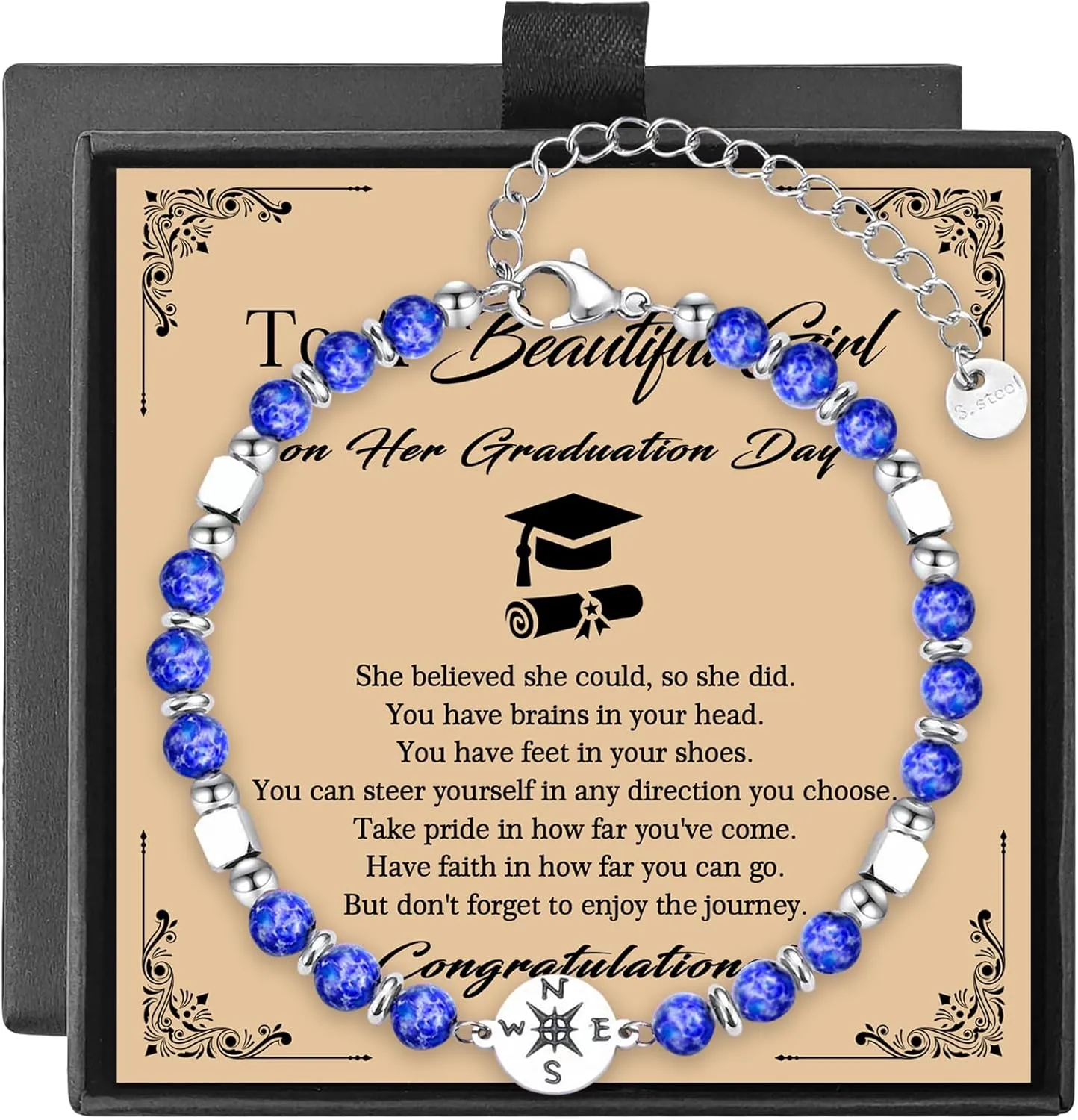 2025 Graduation Gifts for Her,Graduation Bracelets Inspirational Compass Bracelet Class of 2025 Graduate Gifts Middle School High School College Bachelor Masters Women Daughter Friends