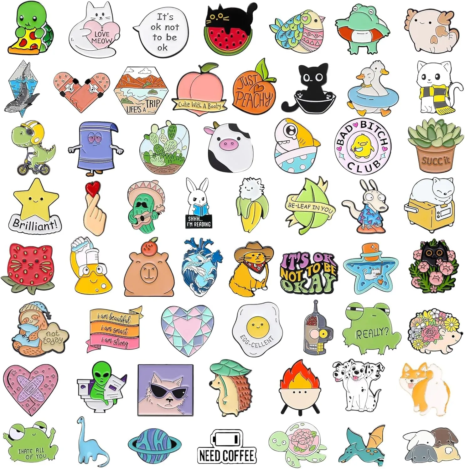 20/30/50/80 Mixed Enamel Brooch Bulk Set,Lapel Badges, Cartoon Plant Enamel Pin Sets, Funny Button Pins Jewelry for Backpack Cloths Hats Jacket Decoration