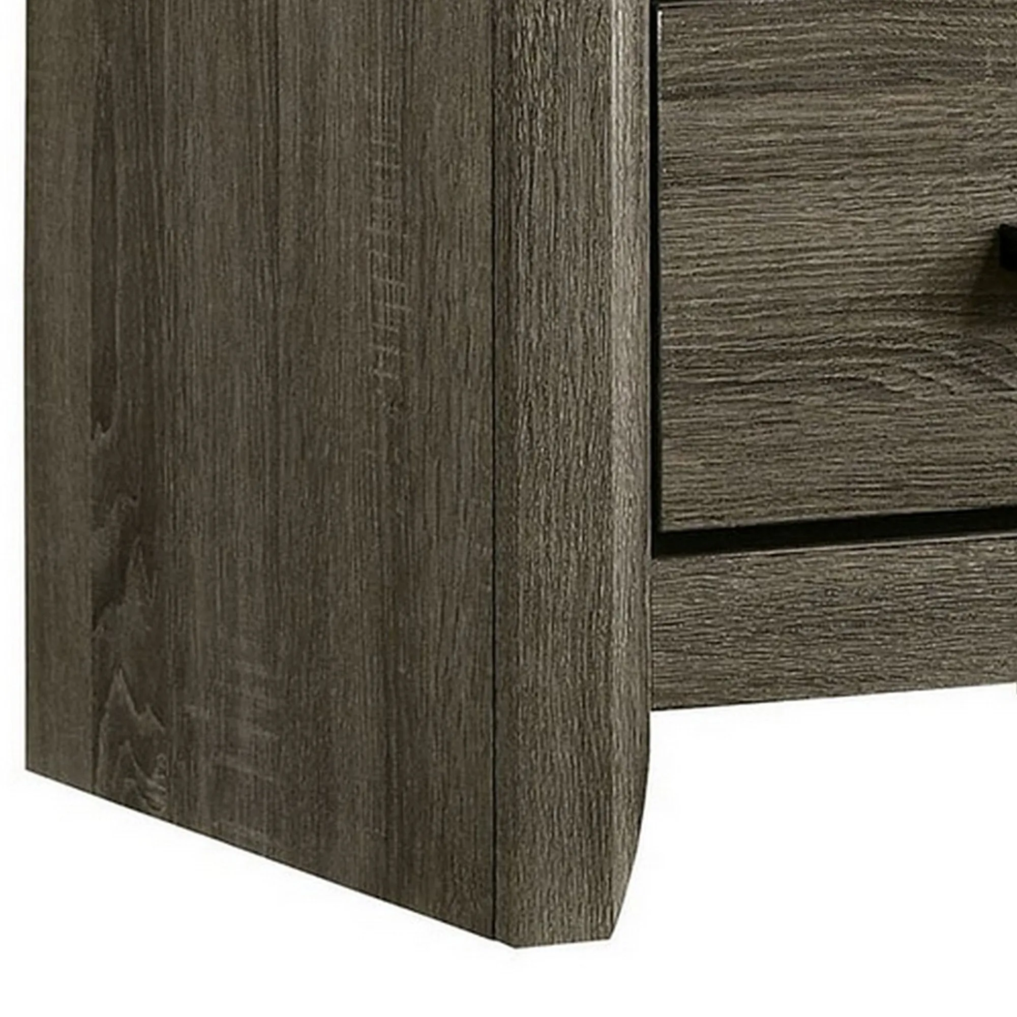 24 Inch 2 Drawer Wooden Nightstand with Finger Pulls, Brown By Benzara