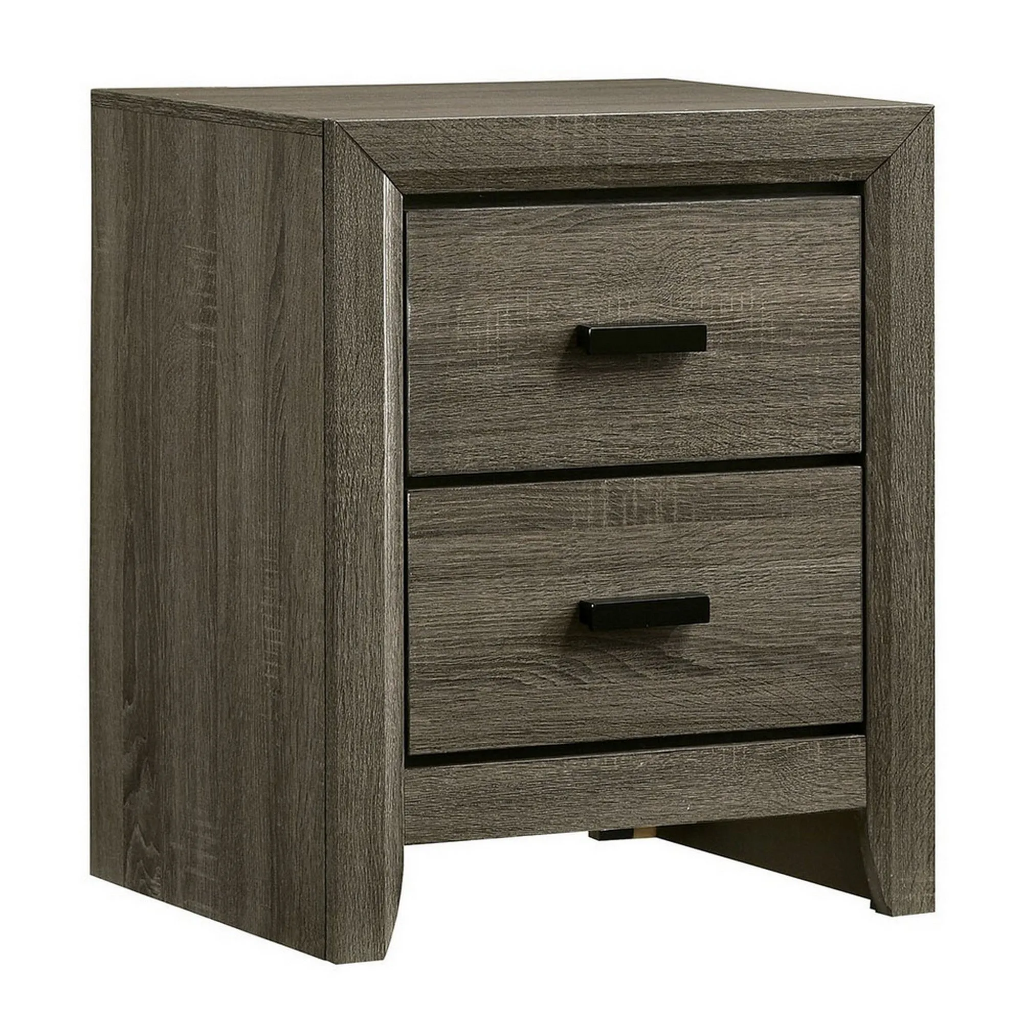 24 Inch 2 Drawer Wooden Nightstand with Finger Pulls, Brown By Benzara