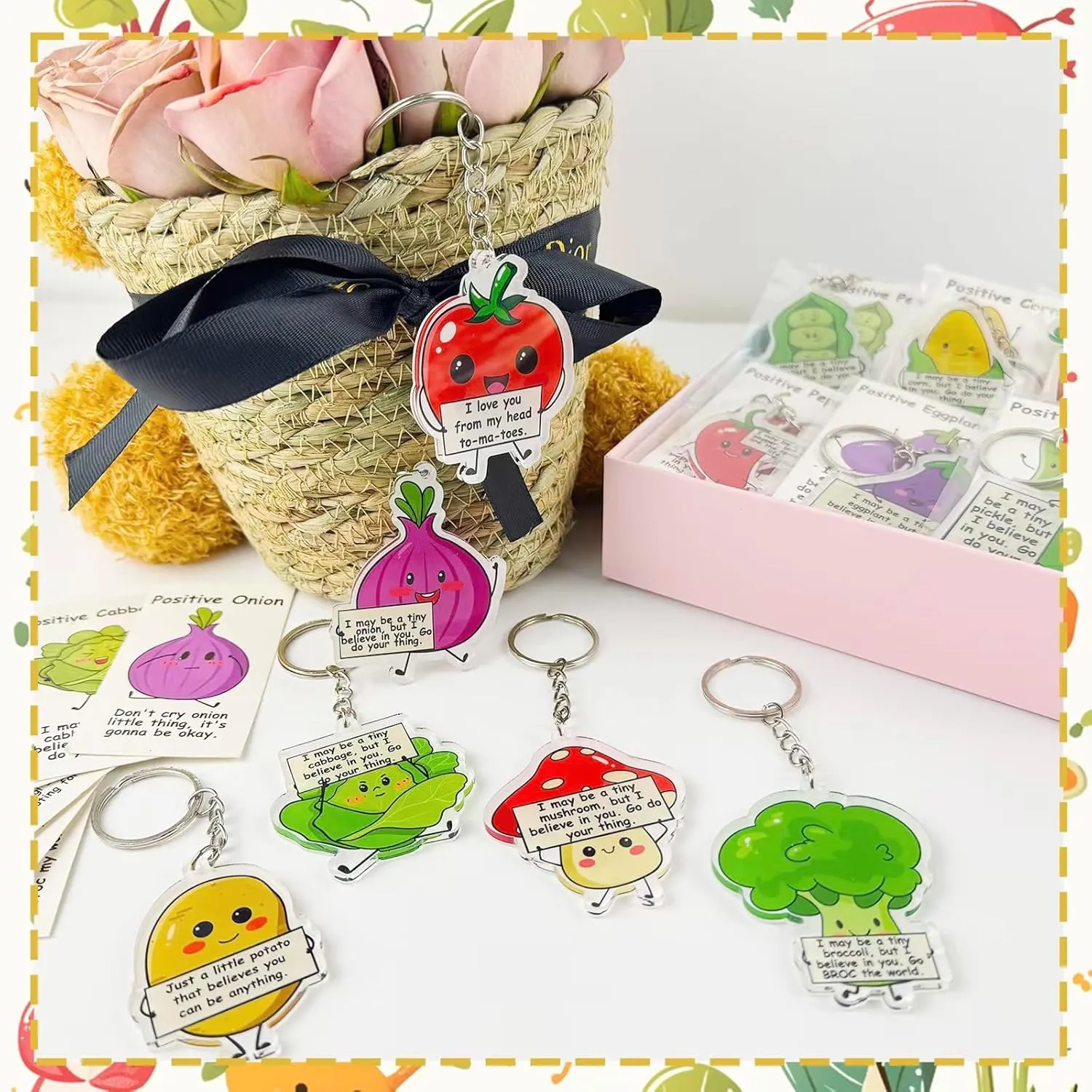 24 Sets Emotional Support Keychain Positive Gifts with Card Funny Inspirational Keychains Employee Appreciation Gifts